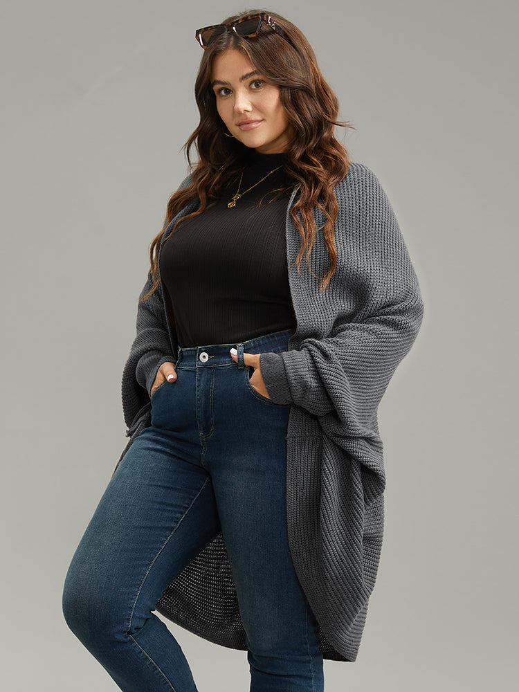 Solid Dolman Sleeve Arc Hem Cardigan