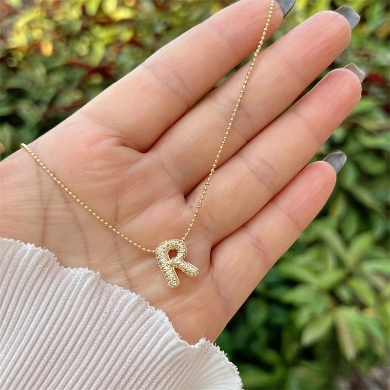Copper 18K Gold Plated Inlay Letter Zircon Pendant Necklace