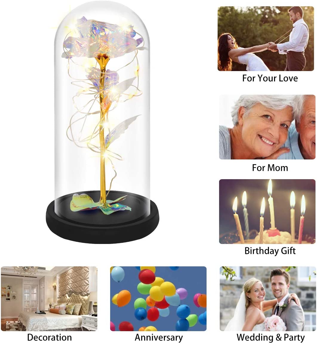 Rose That Lasts Forever in a Glass Dome with Led Lights.Gift for Mothers Day Valentine's Day Birthday Party Wedding Anniversary