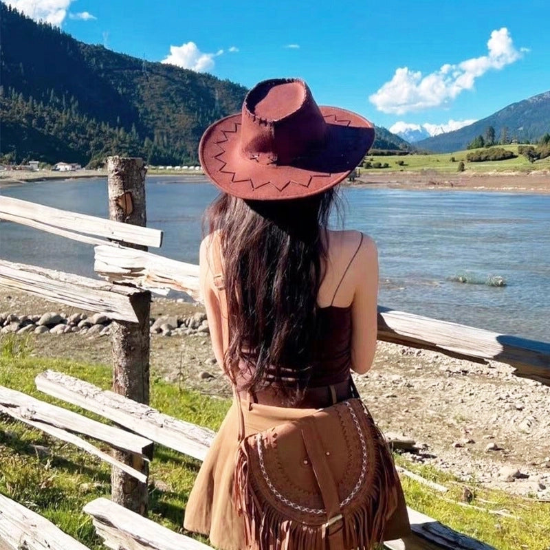 Women's Retro Vacation Solid Color Wide Eaves Cowboy Hat