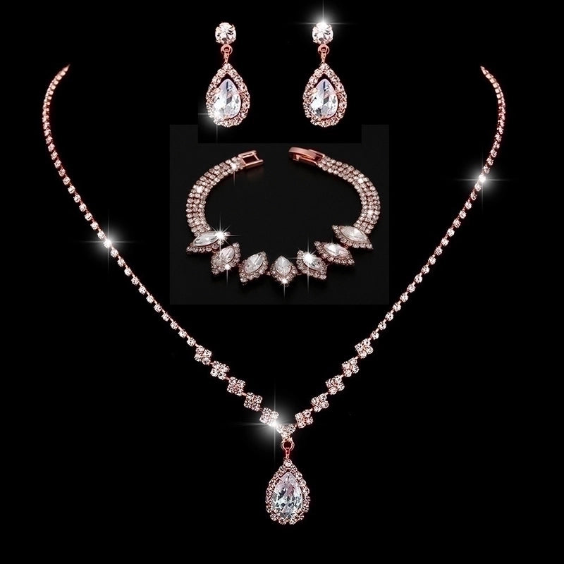 Minimalist Solid Color Artificial Crystal Copper Inlay Zircon Earrings Necklace