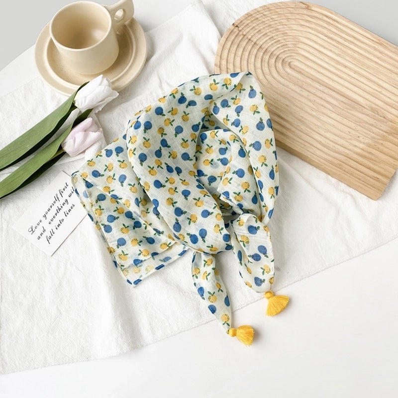 Women's Casual Minimalist Flower Cotton Printing Silk Scarf Kerchief