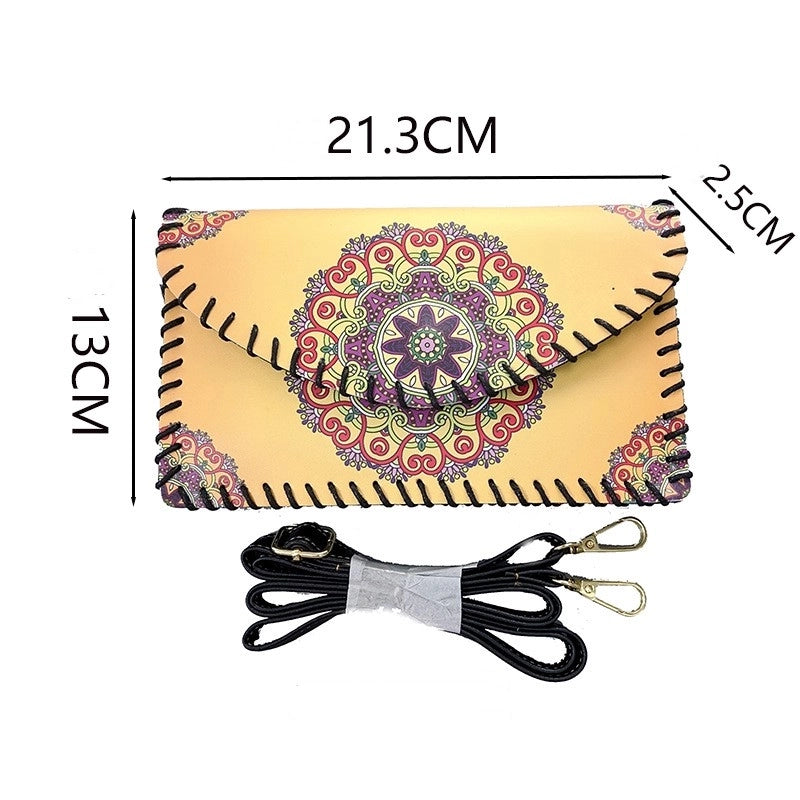 Women's Small Pu Leather Geometric Ethnic Style Square Magnetic Buckle Phone Wallets