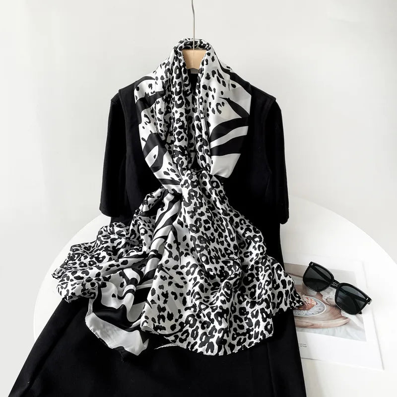 Women's Elegant Minimalist Leopard Satin Printing Silk Scarf