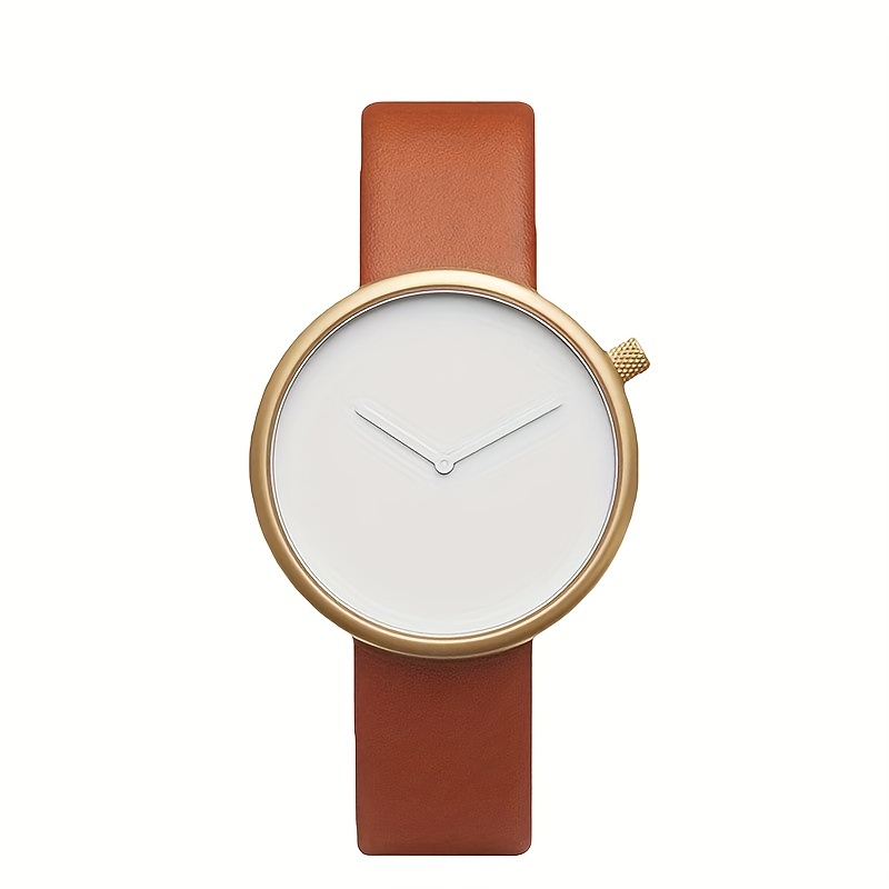 PU Leather Strap Round Dial Quartz Watch Simple Wristwatch Without Second Hand Without Scale
