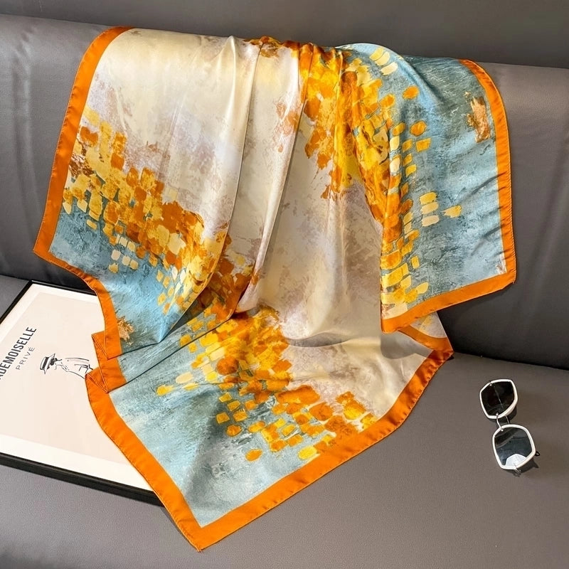2 Pieces Women'S Ig Style Minimalist Color Block Flower Satin Silk Scarf
