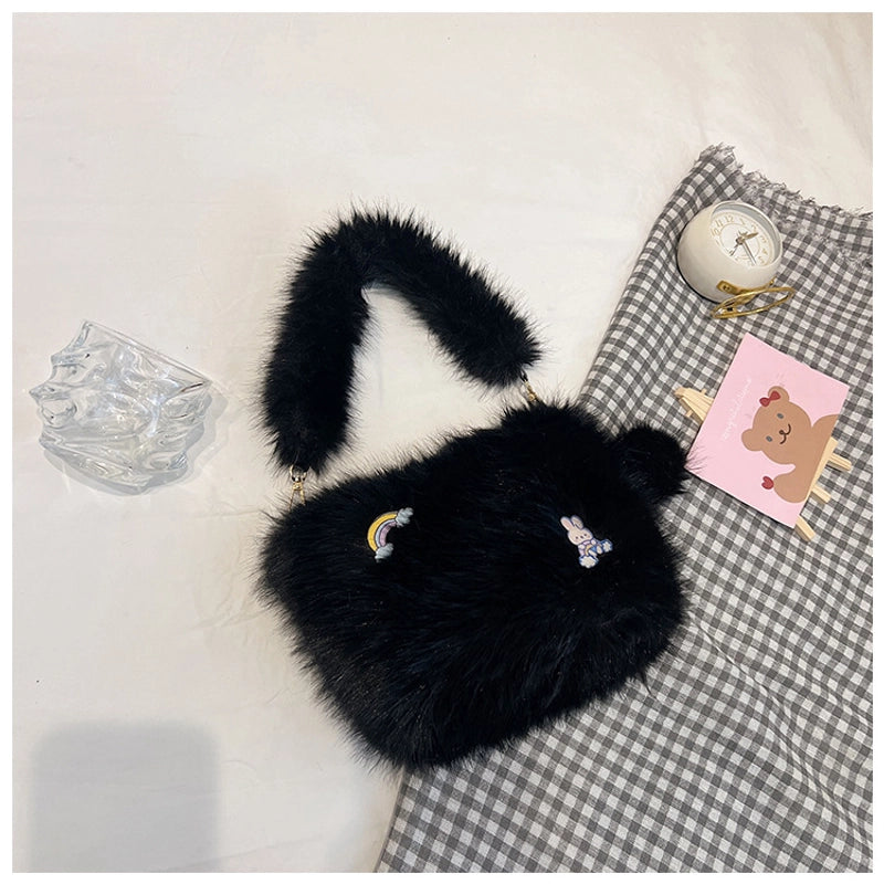 Women's Medium Plush Solid Color Vacation Classic Style Plush Chain Square Zipper Shoulder Bag