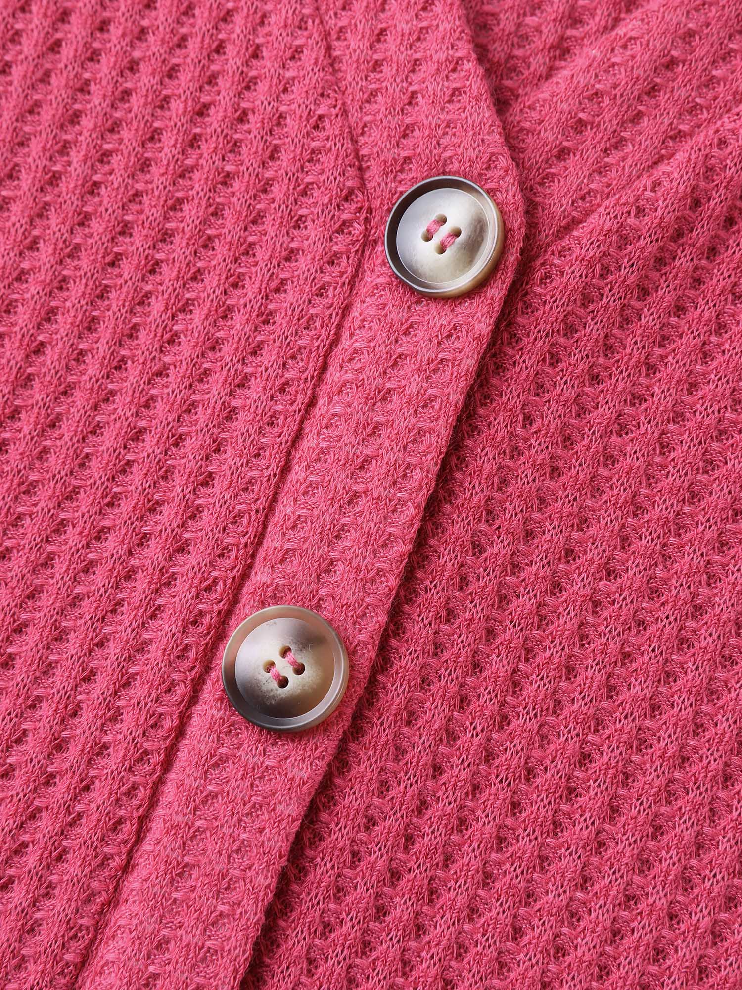 Textured Notched Neck Button Plain T-Shirt