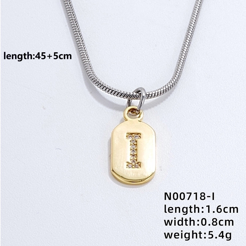304 Stainless Steel Titanium Steel Gold Plated Minimalist Plating Chain Inlay Letter Zircon Pendant Necklace