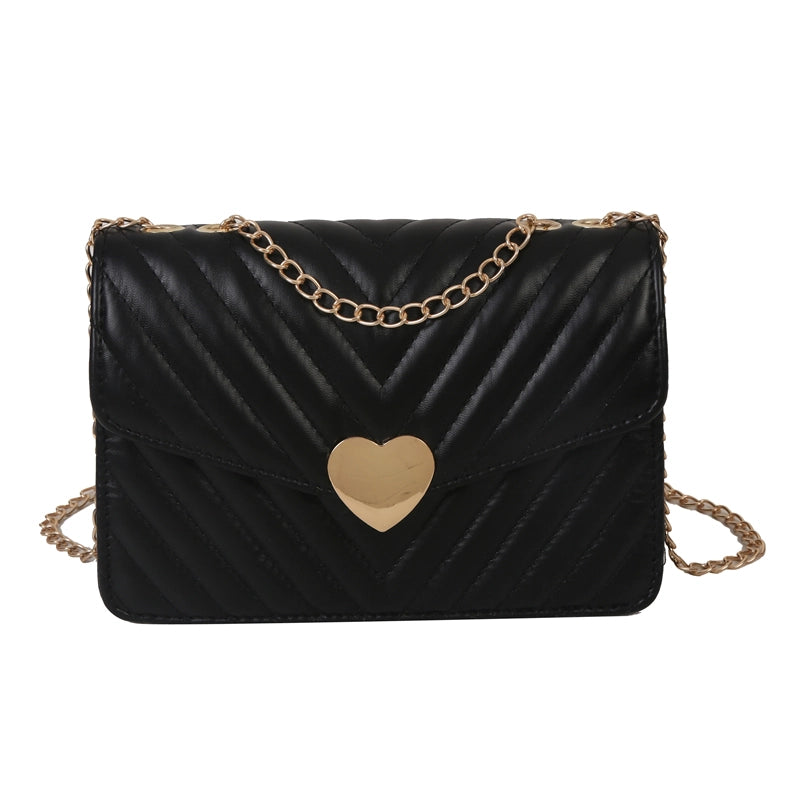 Women's Pu Leather Heart Shape Solid Color Streetwear Square Flip Cover Shoulder Bag Crossbody Bag