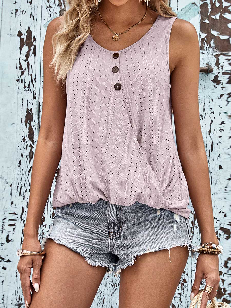 V-neck Cutout Jacquard Vest Top