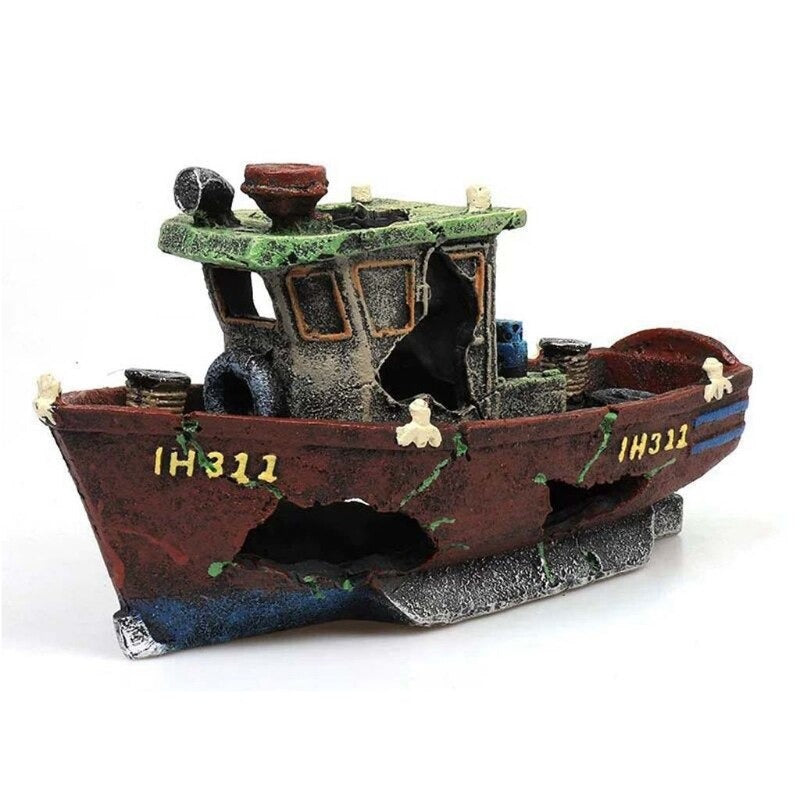 Boat Shipwreck Shelter Ornament For Aquarium