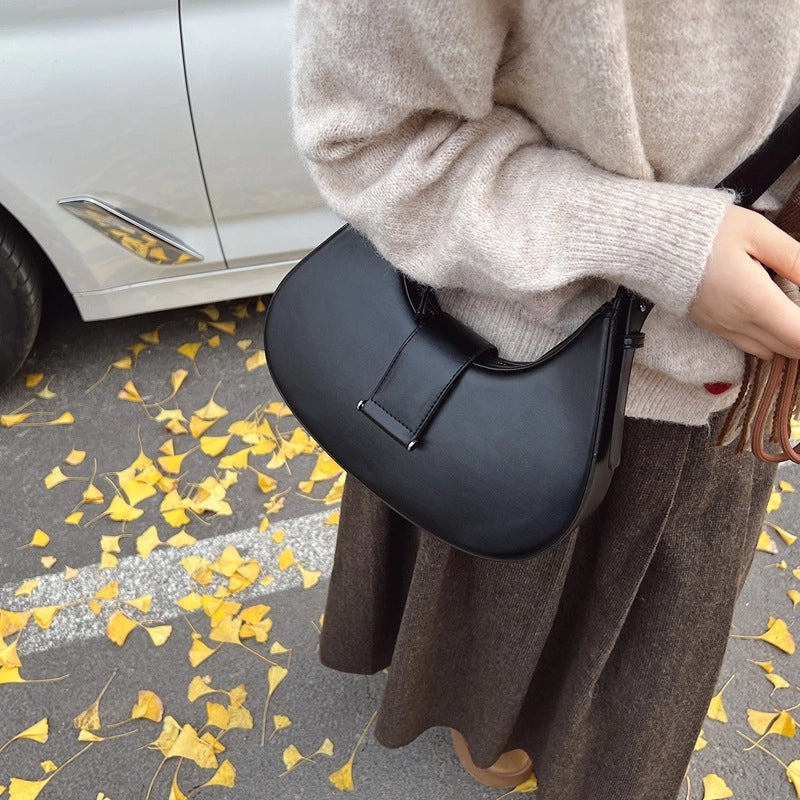 Women's Pu Leather Solid Color Classic Style Sewing Thread Dumpling Shape Zipper Buckle Shoulder Bag