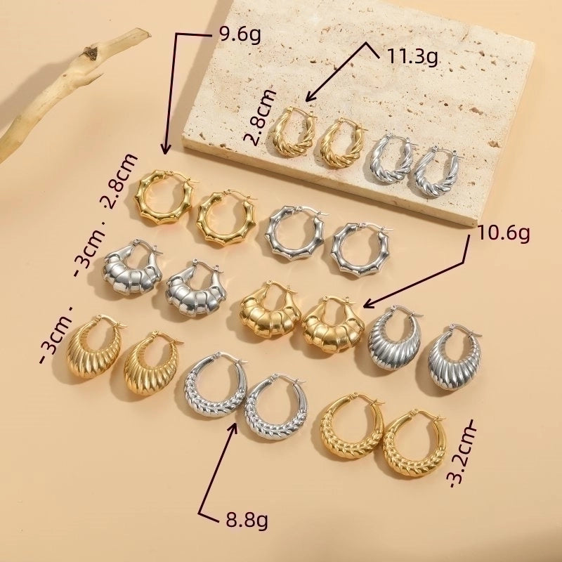 1 Pair Elegant Classic Style Stripe Oval Twist Hollow Out 304 Stainless Steel Earrings