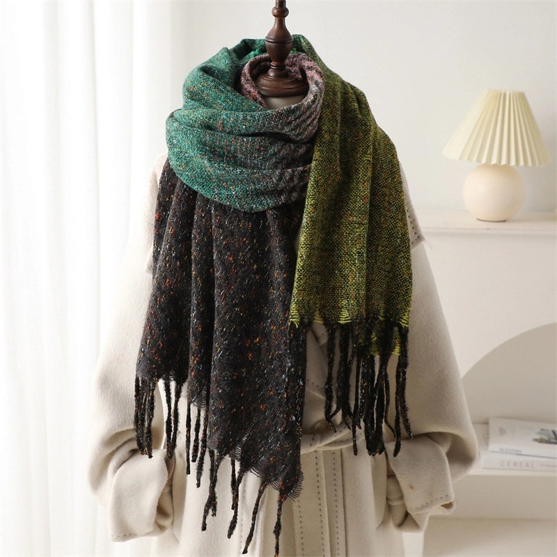 Women's Minimalist Classic Style Color Block Imitation Cashmere Tassel Scarf