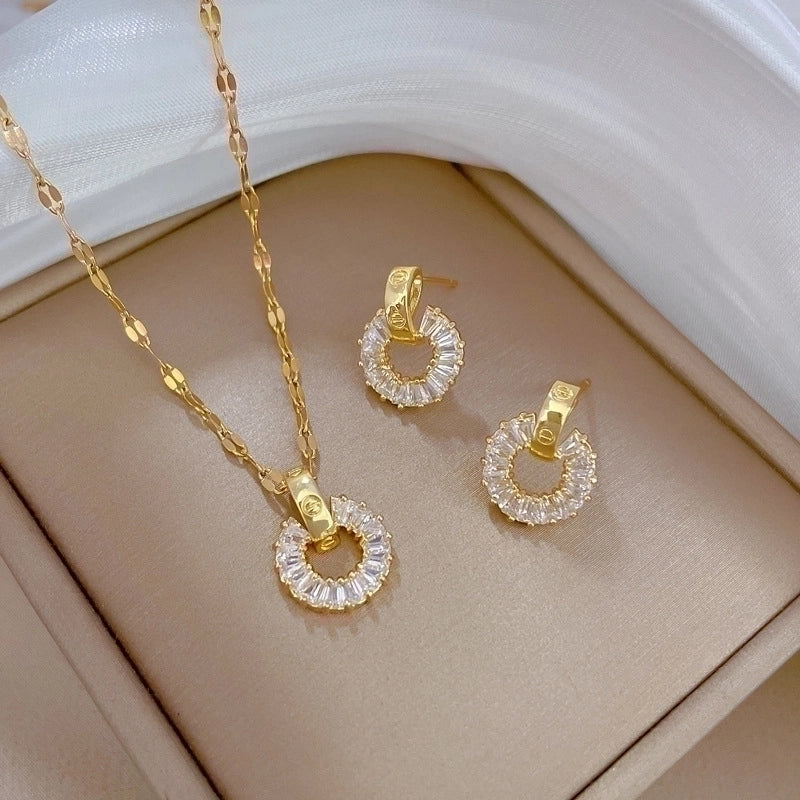 Copper Minimalist Plating Inlay Rhombus Bow Knot Zircon Jewelry Set