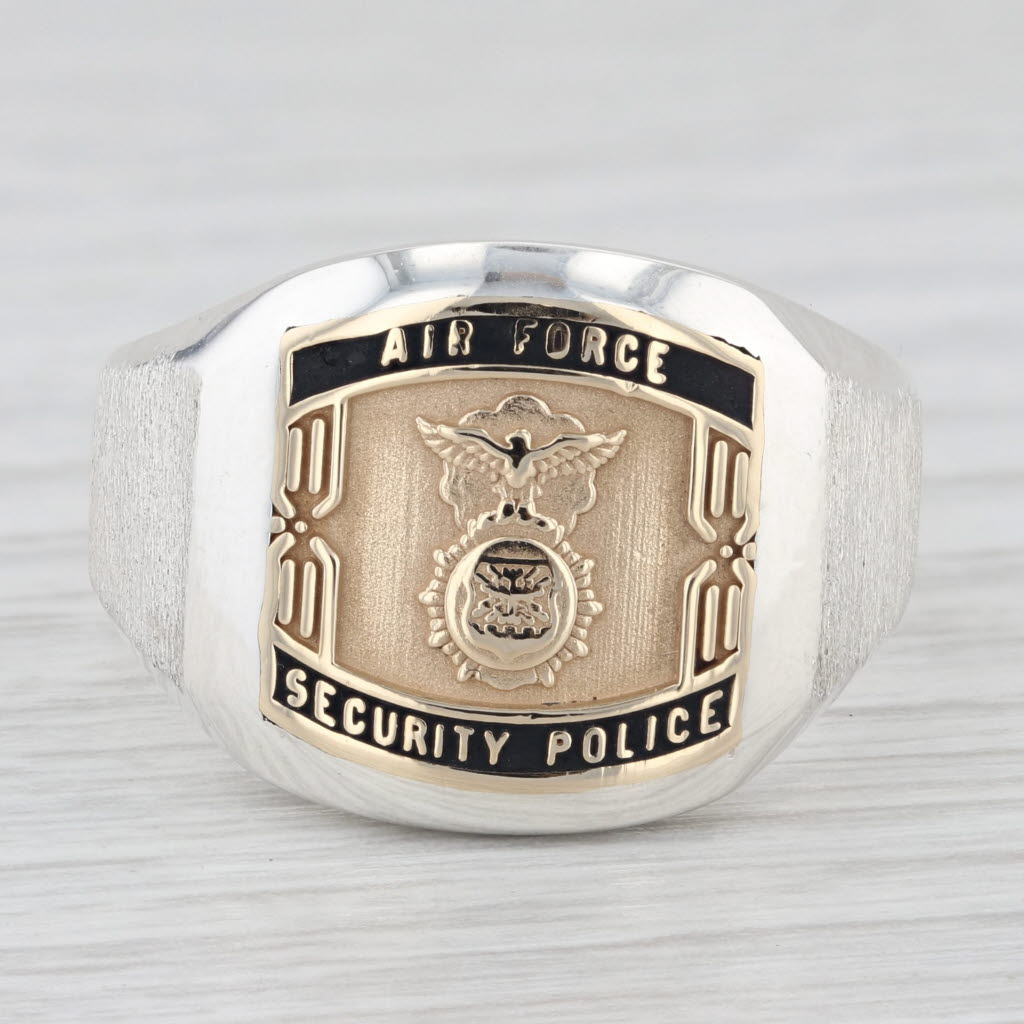 Air Force Security Police Ring Sterling Silver 14k Gold Military Signet Size 11