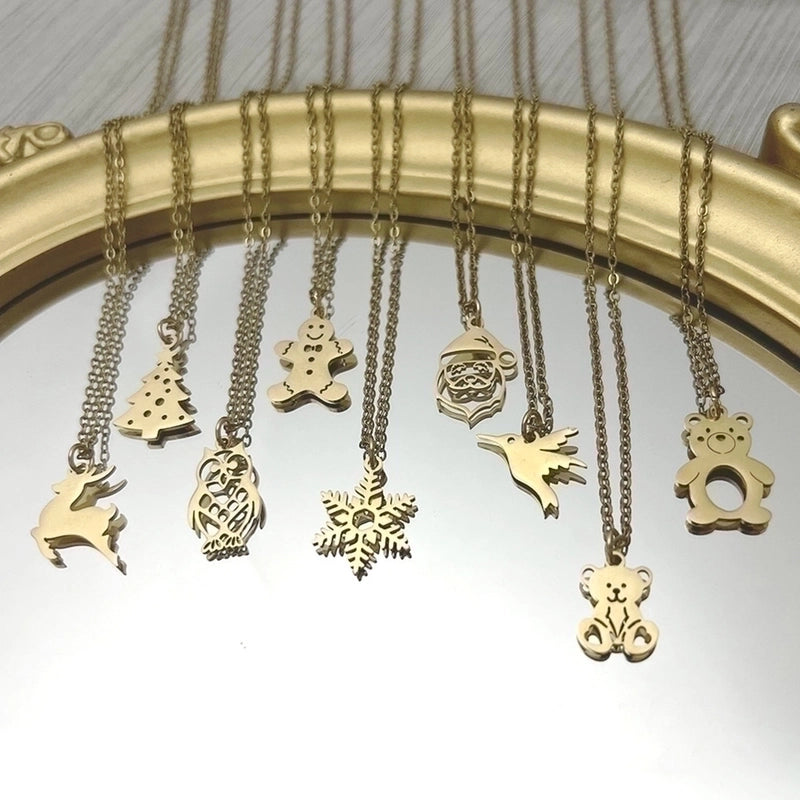 Minimalist Christmas Tree Santa Claus Gingerbread Titanium Steel Plating Hollow Out Pendant Necklace