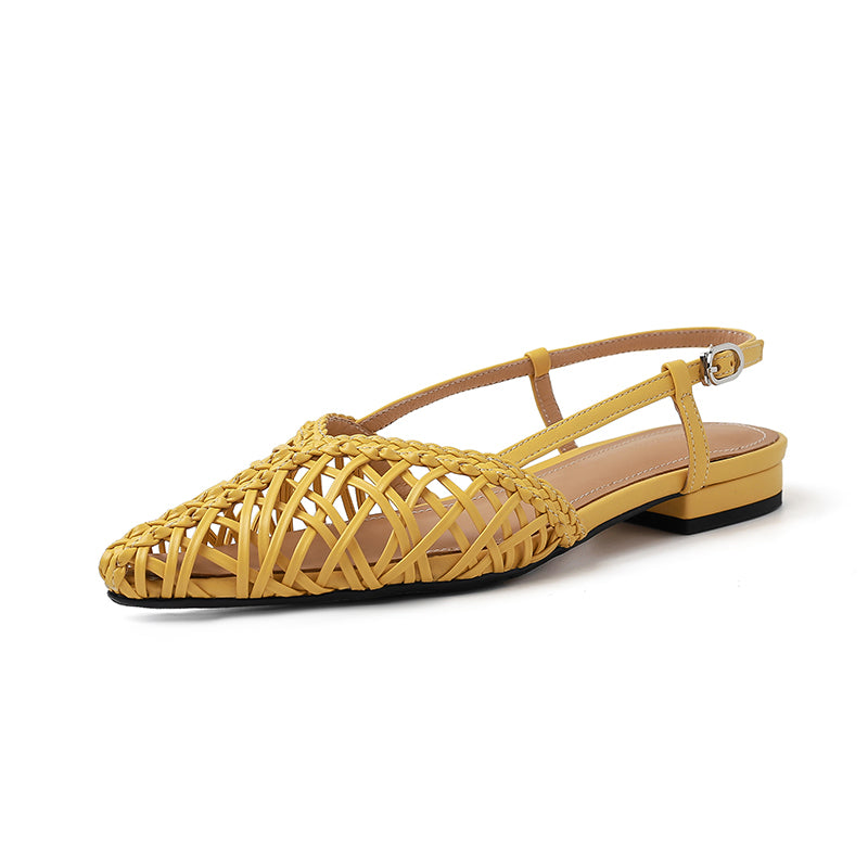 Women's Woven Pointed Toe Slingback Flat Sandals Breathable Summer Shoes in Green/Silver/Yellow/Gunmetal