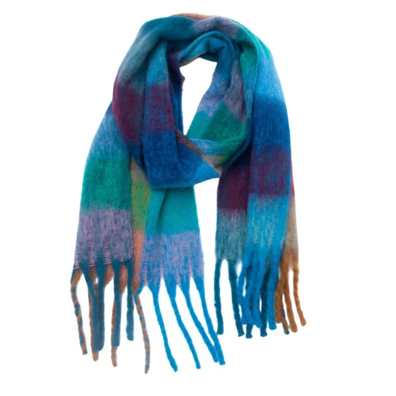 Hot New Autumn And Winter Men's And Women's Circle Yarn Coarse Tassel Plaid Scarf