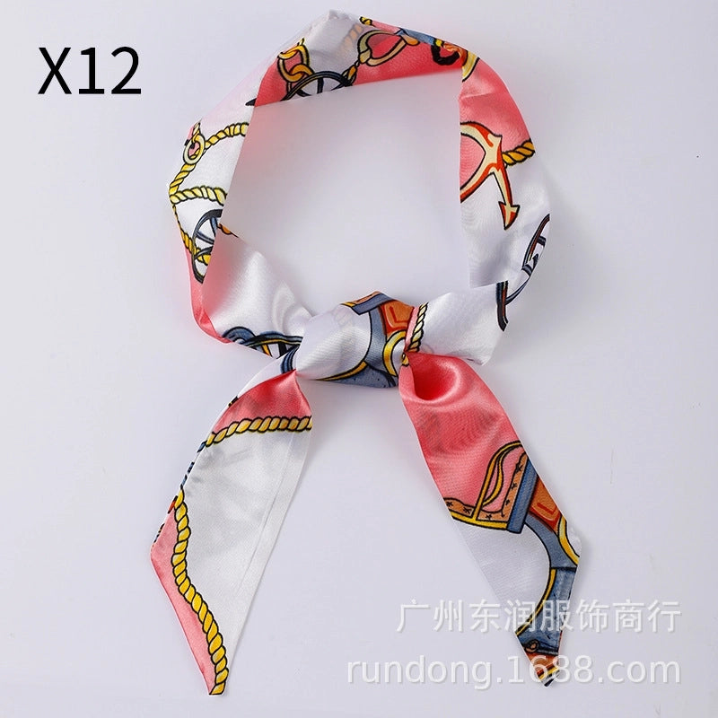 Silk Scarf Long Beveled Small Silk Scarf Double-layer Hair Belt Ribbon Decoration Tie Bag Hand Gift Box Silk Scarf