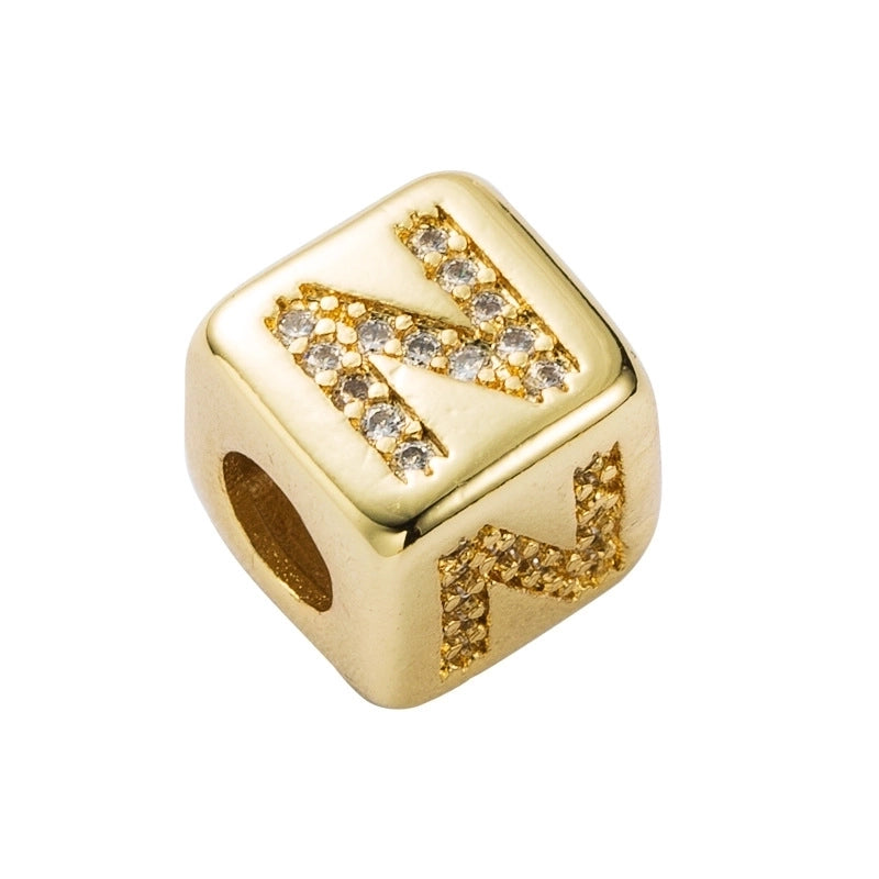 Copper Inlaid Zircon Letter Artificial Gemstones Copper Bracelets