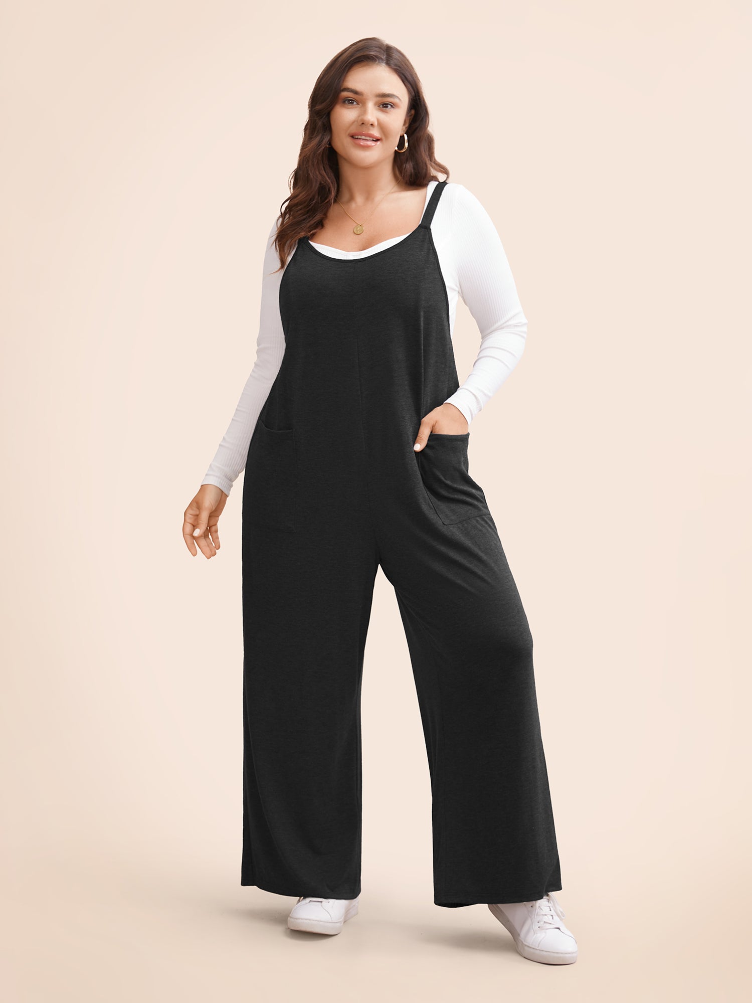 Supersoft Essentials Solid Patched Pocket Overall Cami Jumpsuit