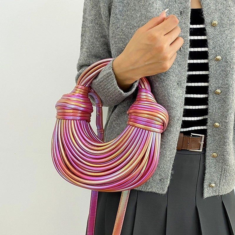 New Arrival Hand-Woven Pull-up Women's Bag Multi-Color Texture Shoulder Underarm Bag Messenger Bag