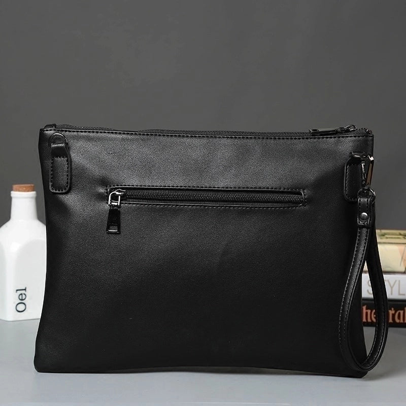 Men's Pu Leather Solid Color Basic Zipper Envelope Bag Clutch Bag