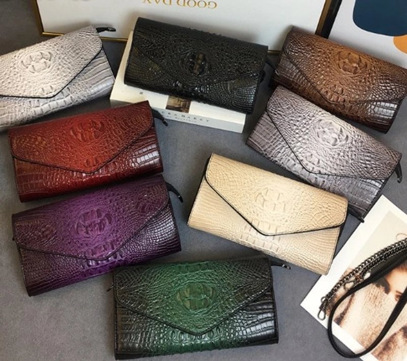 Red Brown Grey Pu Leather Crocodile Square Clutches