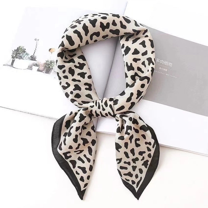 Women's Minimalist Leopard Satin Printing Silk Scarves