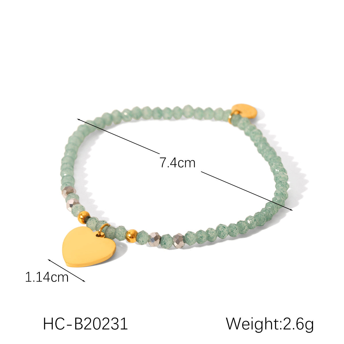 Retro Green Natural Stone Beaded Bracelet Stainless Steel Love Pendant Hand Jewelry Titanium Steel