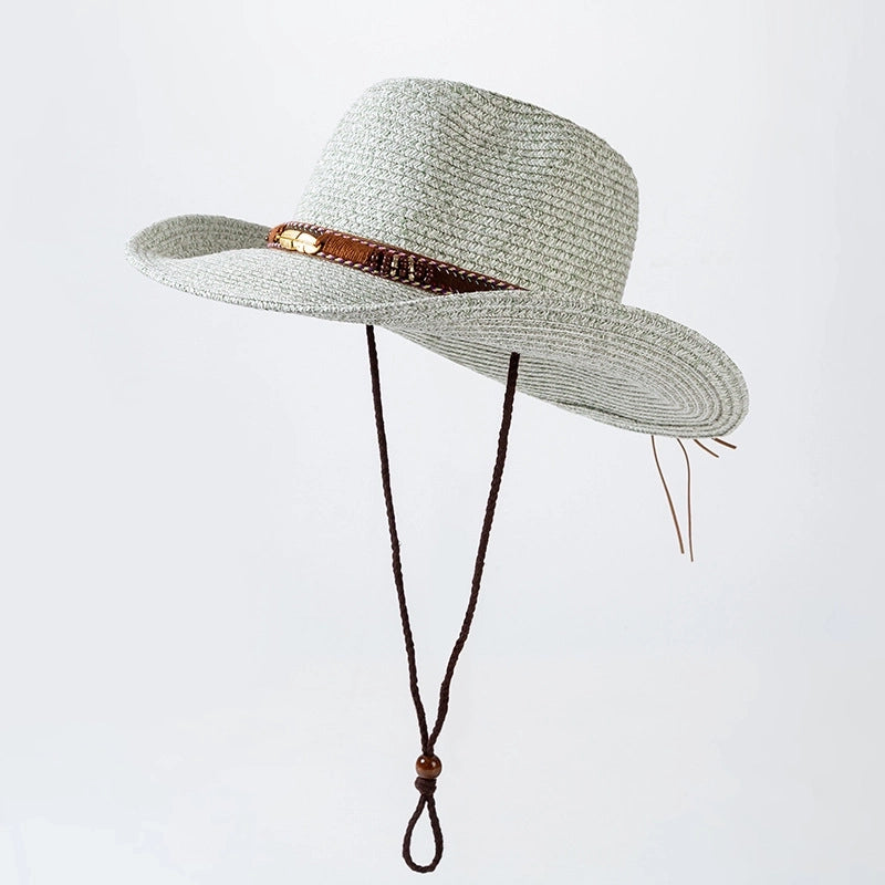 Sun Hat Men's Western Cowboy Straw Hat Outdoor Seaside Beach Hat Sunscreen Sun Hat Women's Big Brim Sun Hat