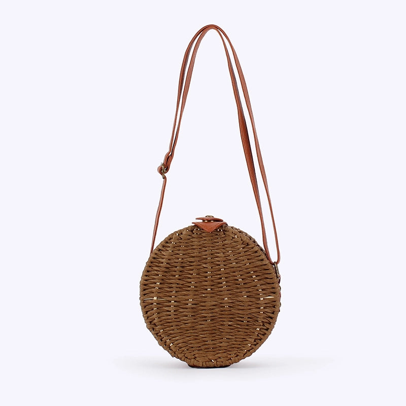Women's Small Paper Solid Color Elegant Streetwear Weave Round Magnetic Buckle Straw Bag