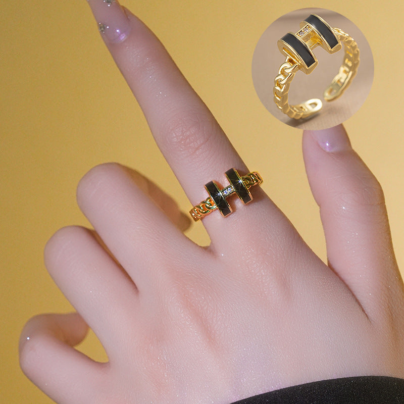 Sweet Fresh Personality Trend Black H Ring Hollow Bracelet