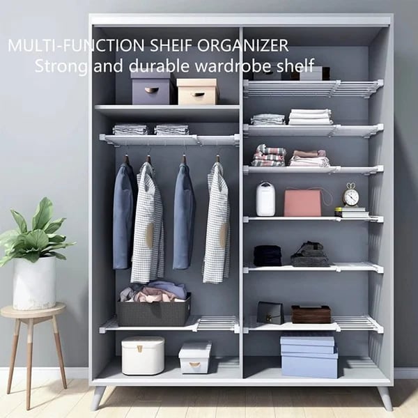 Expandable Closet Tension Shelf Storage Rack for Wardrobe. Kitchen. Bathroom