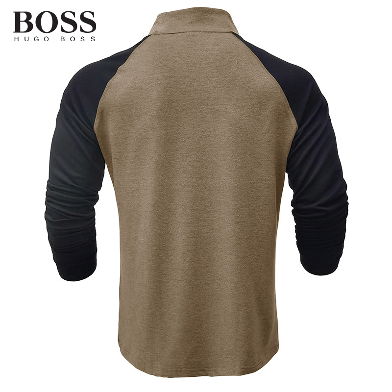 BOSS Men-s Long Sleeved Zipper High Neck Sweatshirt Stand Collar Coat