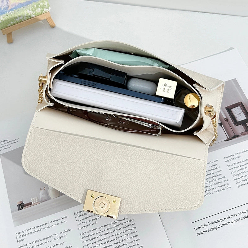 Women's Medium Pu Leather Solid Color Basic Square Magnetic Buckle Shoulder Bag Crossbody Bag