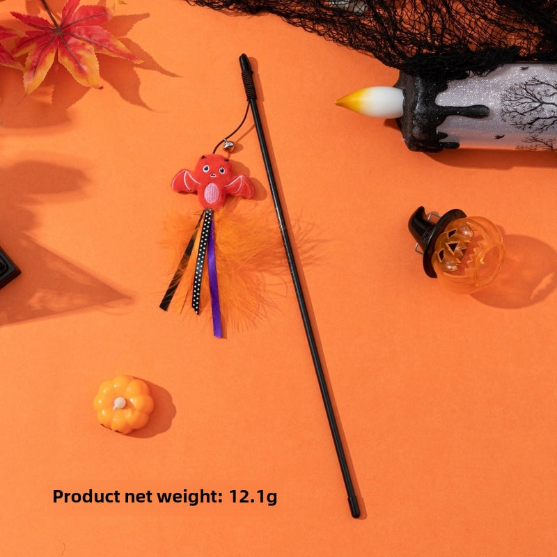 Halloween Funny Cat Stick Cartoon Doll Feather Bell Series New Halloween Cat Toy Manufacturer