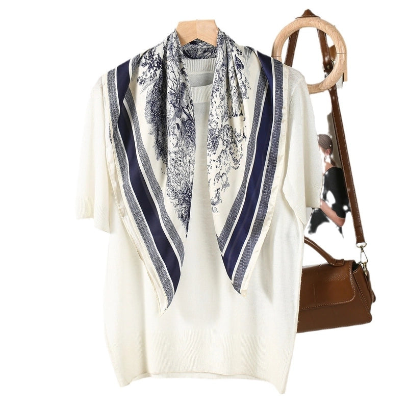 Women's Minimalist Printing Polyester Printing Silk Scarf