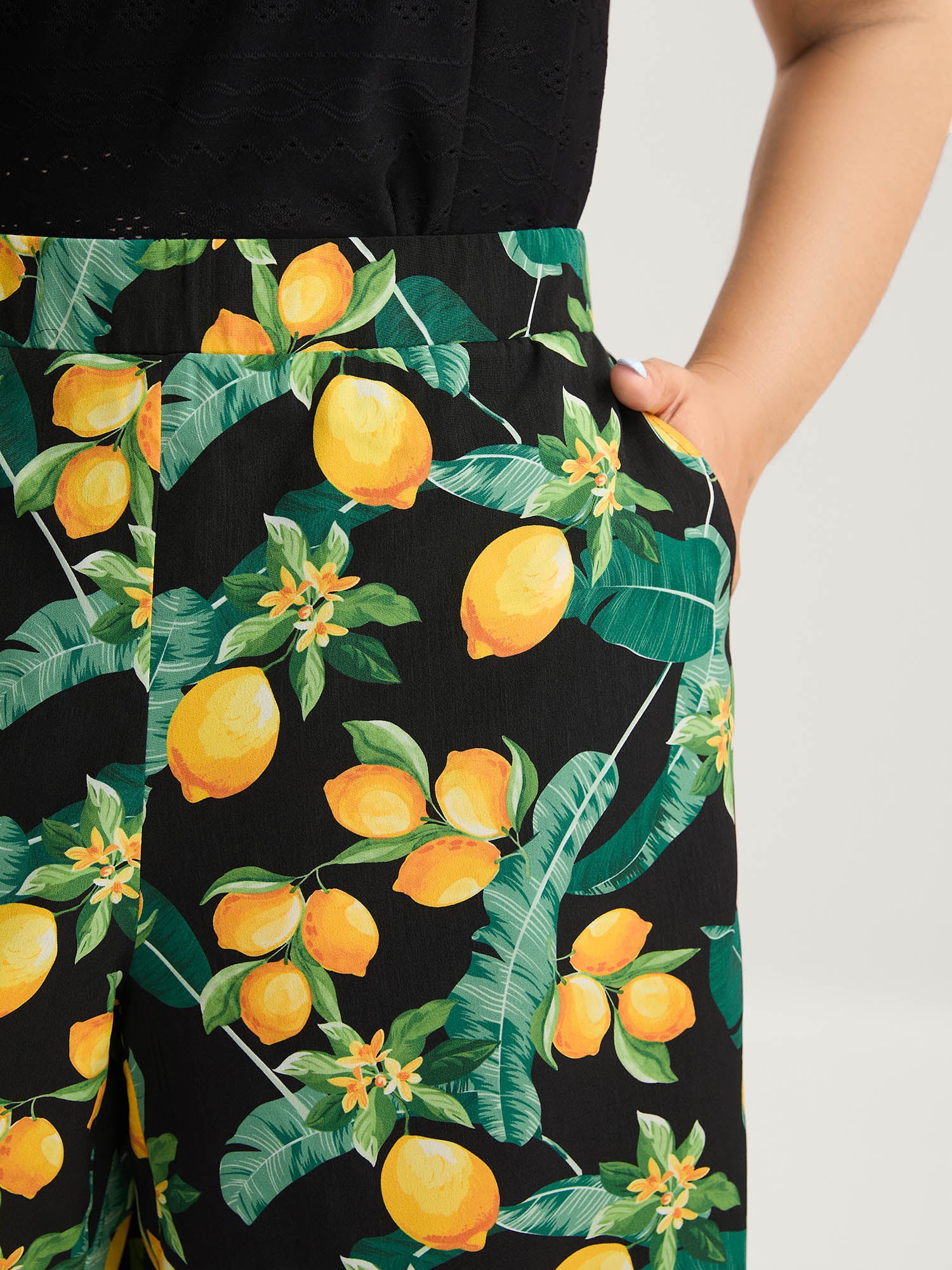 Citrus Print Wide-Leg Pants