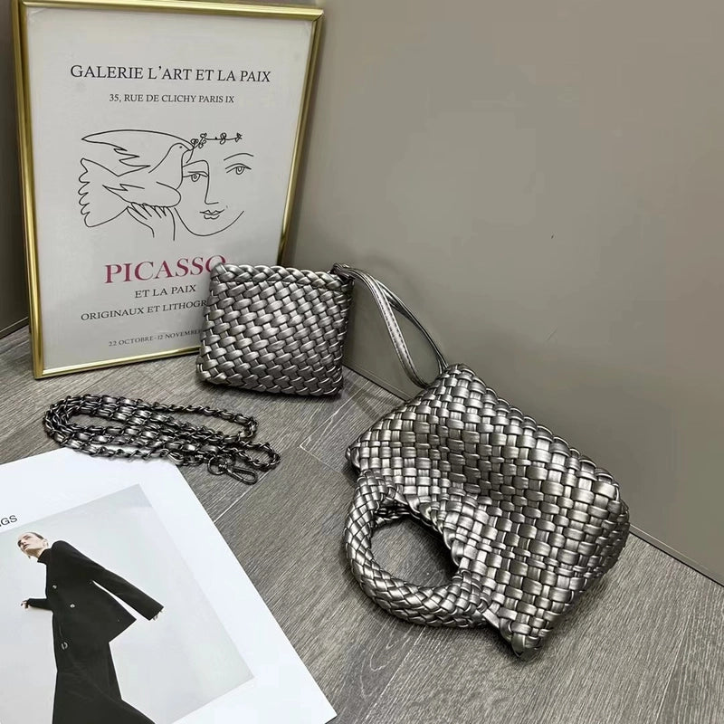 Women's Small Pu Leather Solid Color Streetwear Weave Square Open Crossbody Bag
