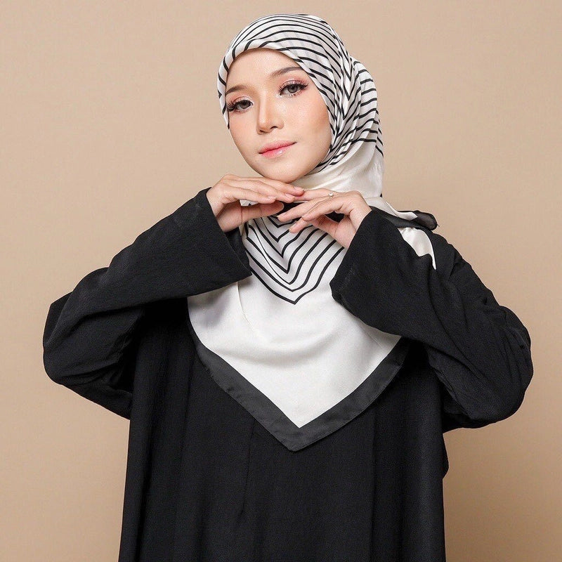 Women's Elegant Vintage Style Stripe Flower Satin Silk Scarf