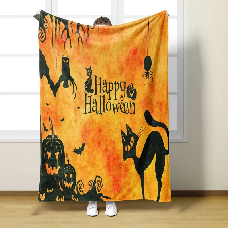 Halloween Cute Pumpkin Cat Skull Polyester Blanket Couch & Sofa Decor