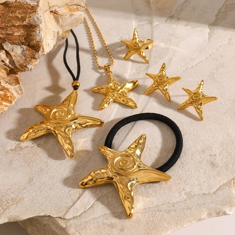 Vacation Minimalist Starfish 316 Stainless Steel  18K Gold Plated Star Rings