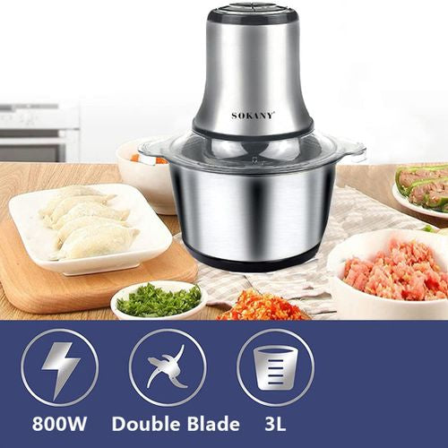 Meat Grinder Chopper 3L .Electric Stainless Steel Meat Chopper. Silver