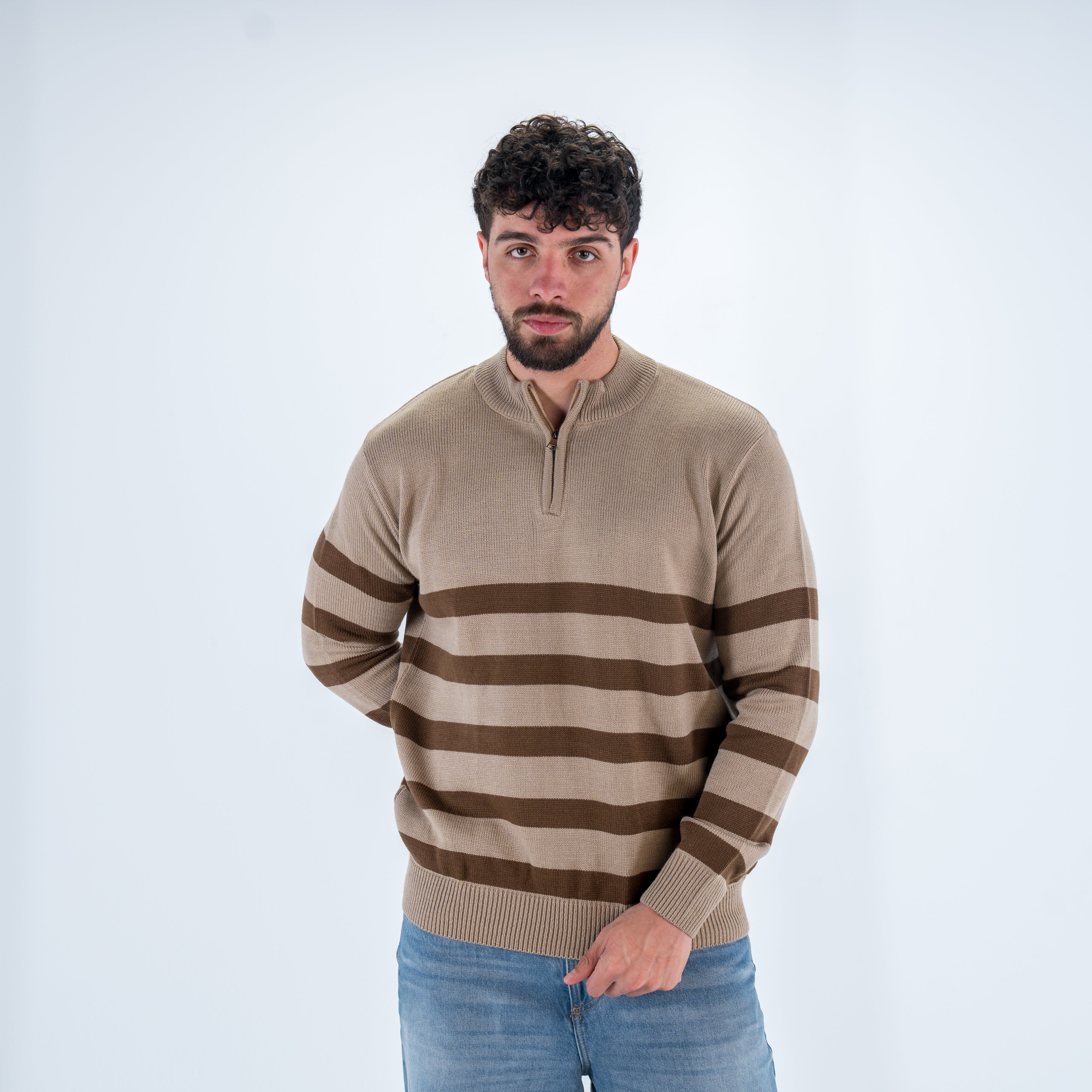Striped Men Quarter Pullover