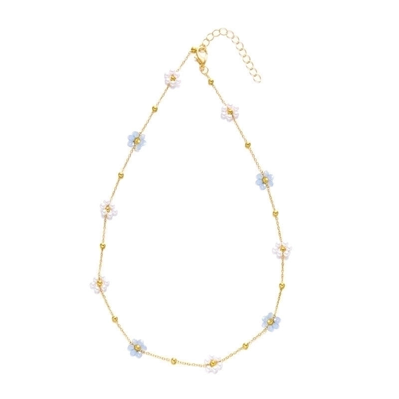 Style Jewelry Suit Fashion Women's High-Grade Love Heart Flowers Beaded Necklace Girl's Small Flower Choker Clavicle Chain