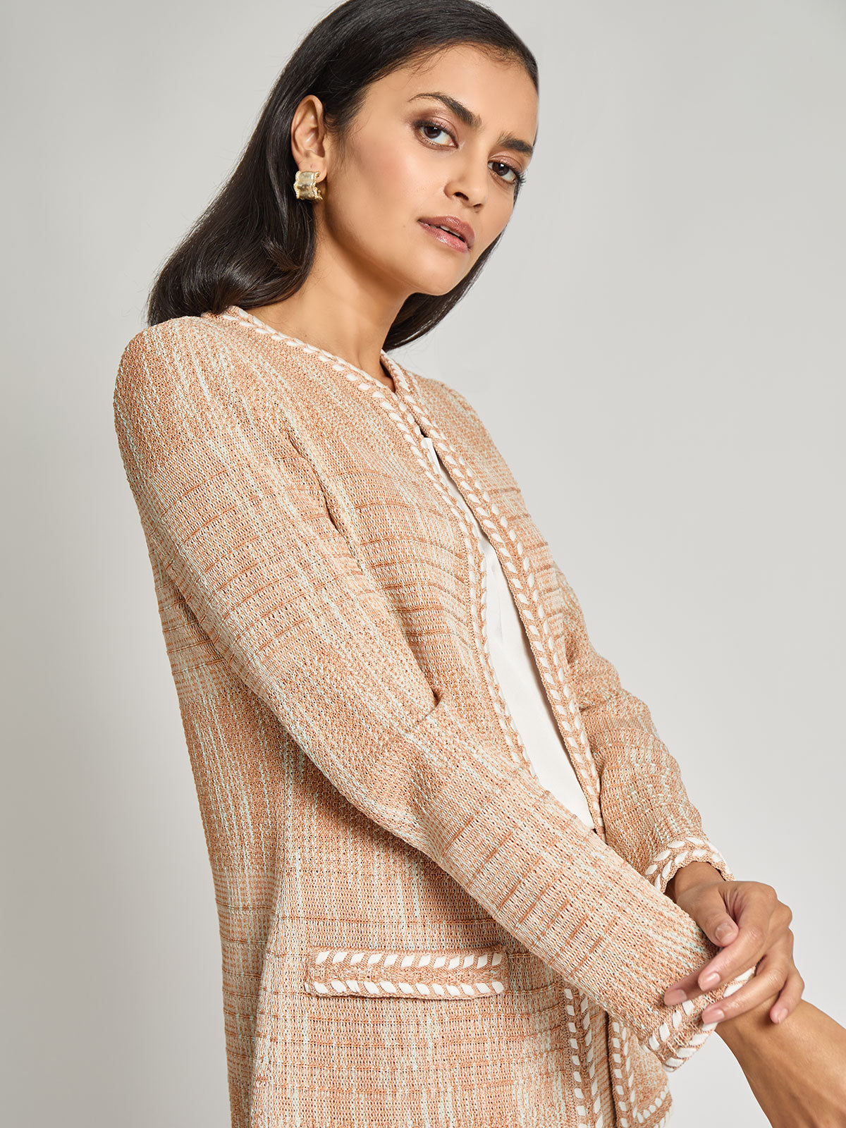 Heritage Melange Whipstitch Trim Knit Jacket - Vanity Fit