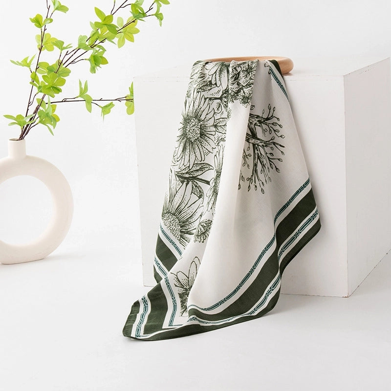 Women's Retro Plaid Flower Satin Silk Scarf